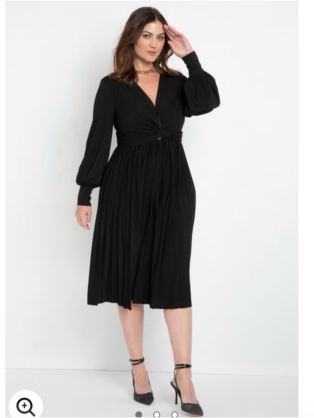 Eloquii Black Pleated Long-Sleeve Midi Dress